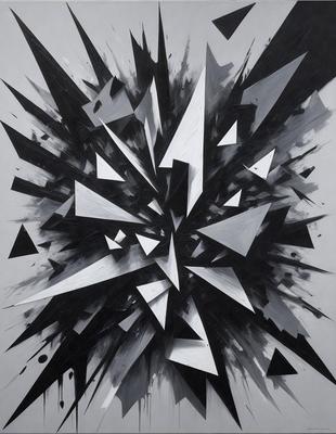 The primary subject of the image is a black and white geometric artwork featuring a large, intricate design. The setting is a white background, which contrasts with the artwork, emphasizing its details. The visual style is a combination of digital art and illustration, creating a unique and captivating piece. The dominant colors are black and white, giving the artwork a bold and striking appearance. The overall atmosphere is one of creativity and artistic expression.